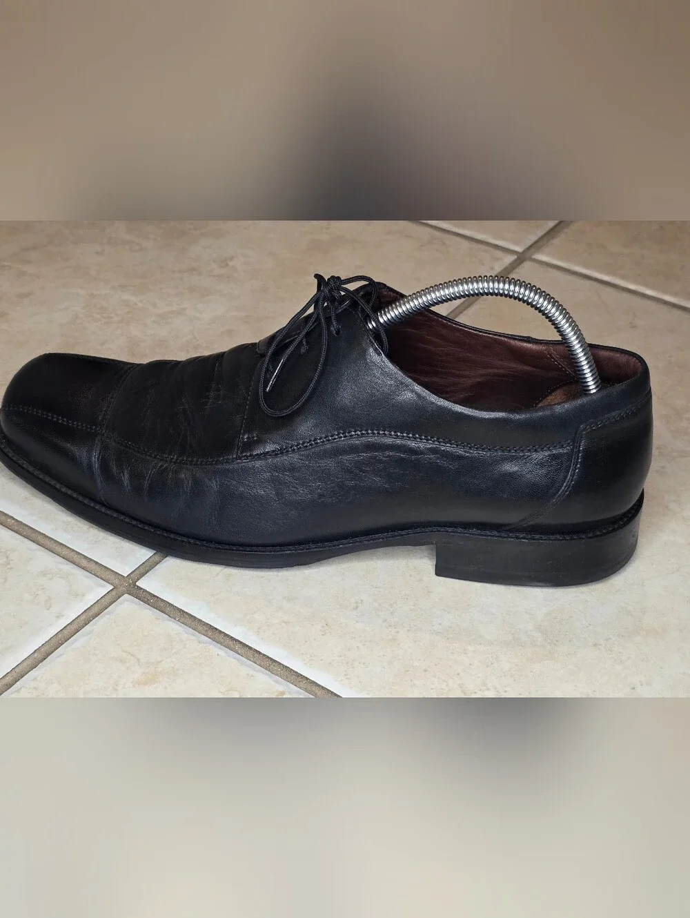 Johnston & Murphy Black Leather Lace-Up Cap-Toe Dress Oxfords
